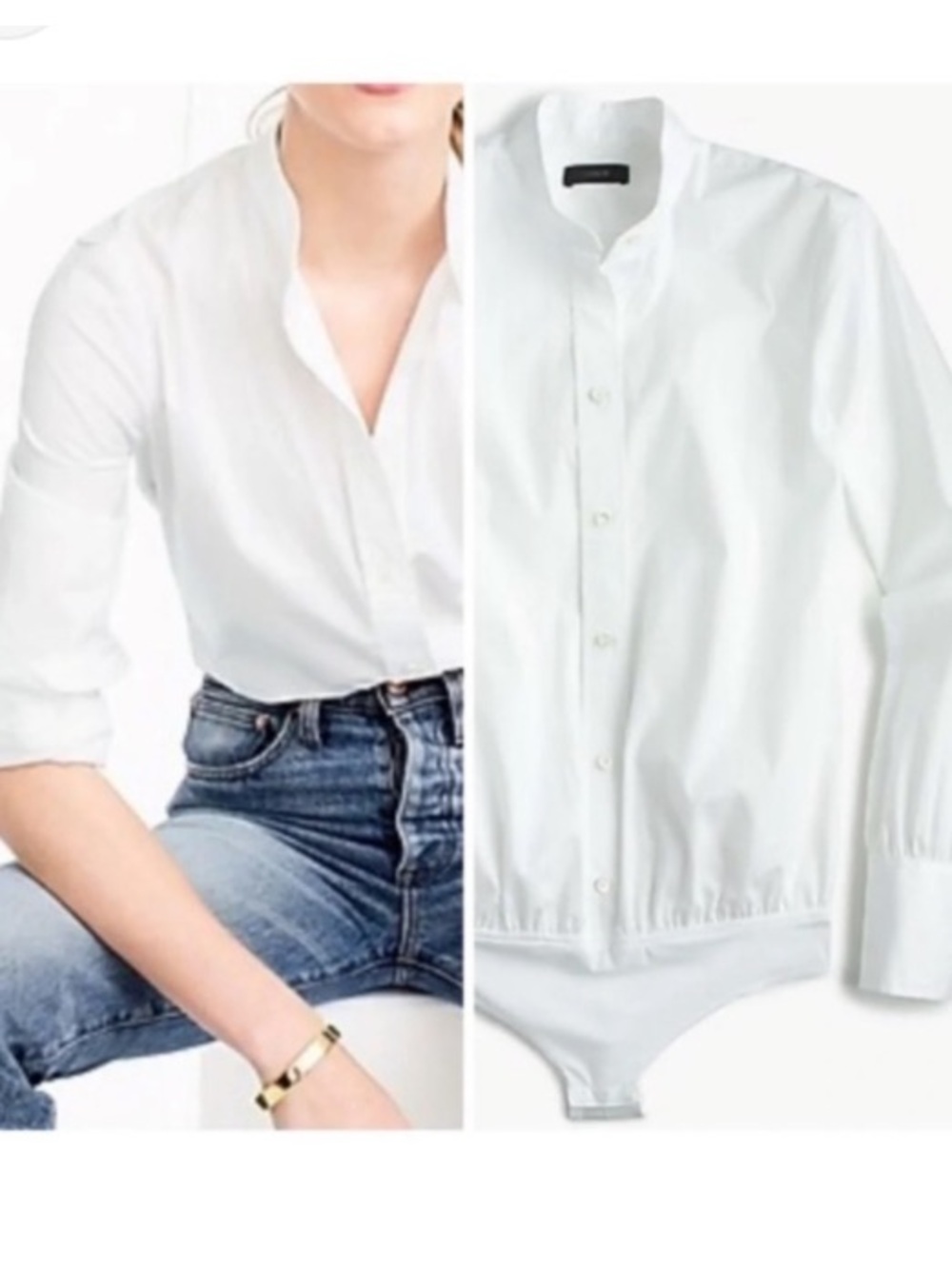 J. Crew White Cotton Riund Collar Button-Down Bodysuit Shirt 4